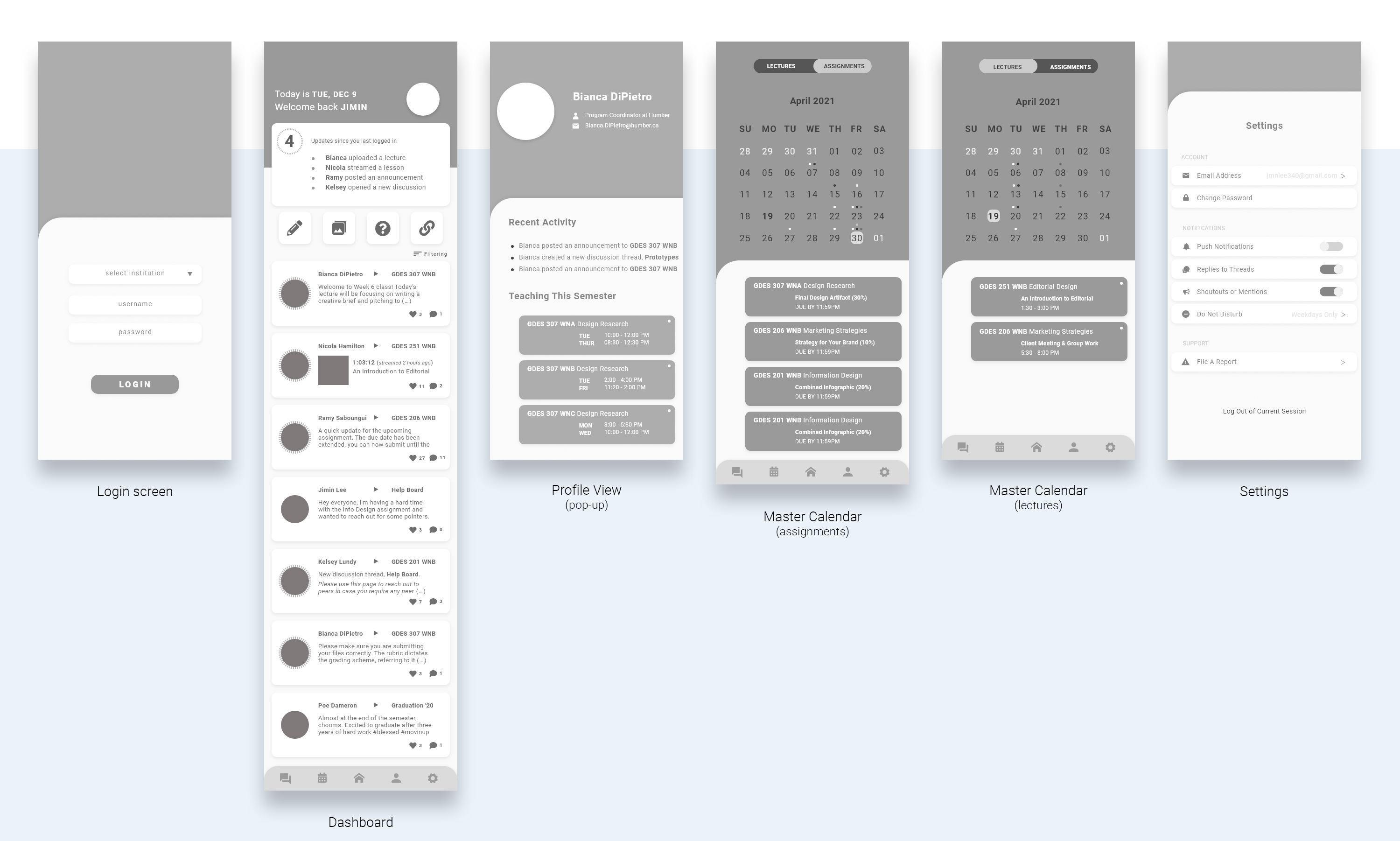 wireframes for proposed app