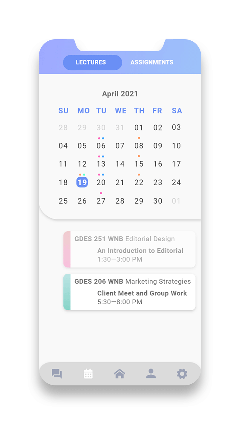 mockup of app calendar